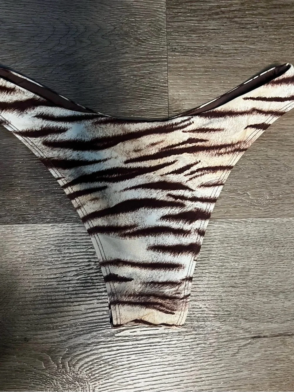 Monday Swimwear Zebra-Stripe High Cut Bikini Bottoms - Brown & Cream